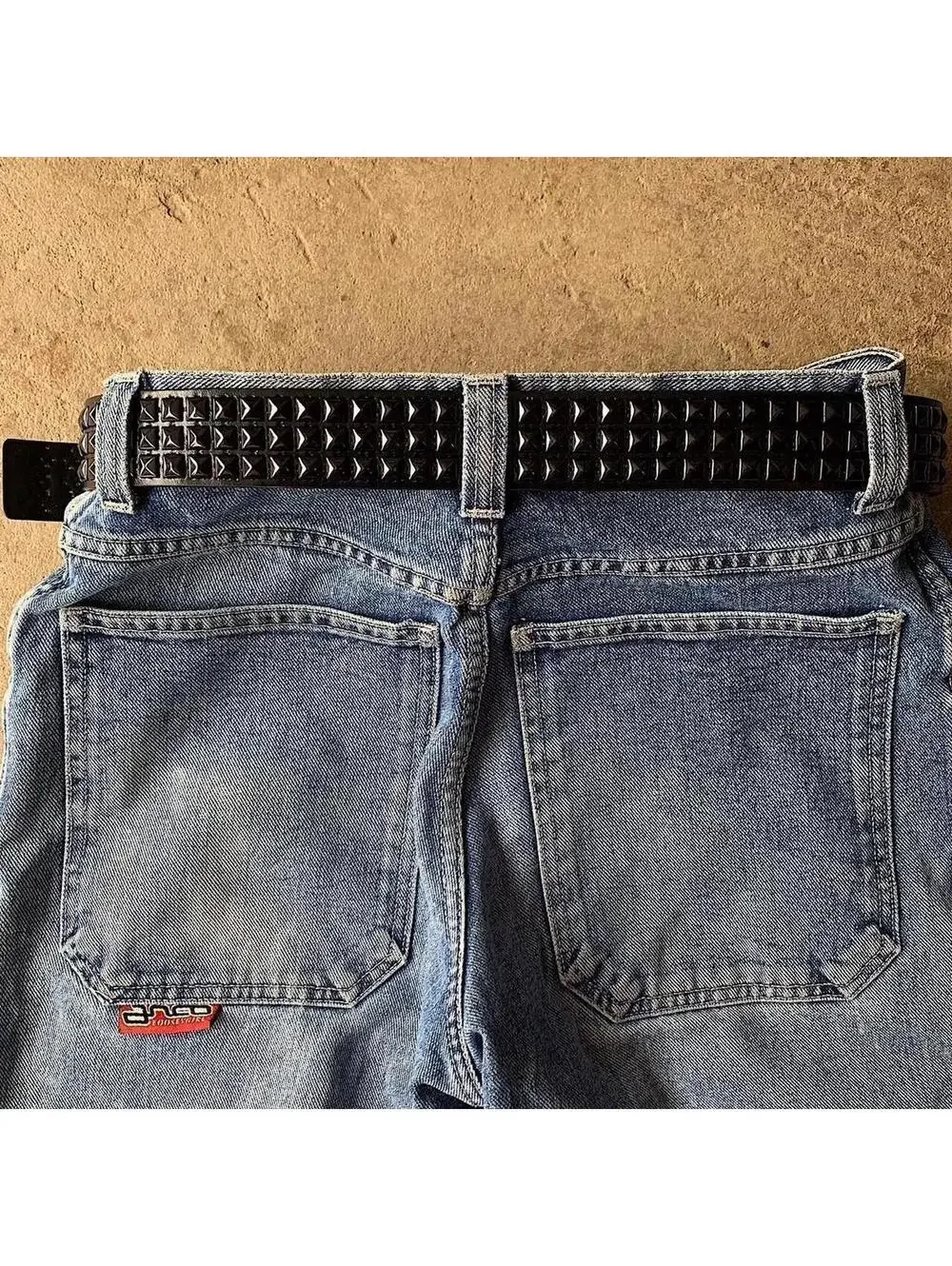 Vintage y2k 2000s Punk Style Diamond Studded black essential belt. Goth emo